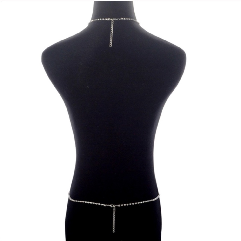Charm Silver Body Chain Crystal Rhinestone Harness - Picture 3 of 12